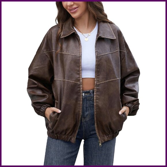 Oversized Faux Leather Motorcycle Jacket Vintage Y2K Style Plus Size
